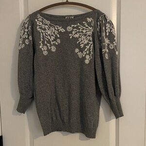 Rain and rose Gray Floral Embroidered Women's Sweater